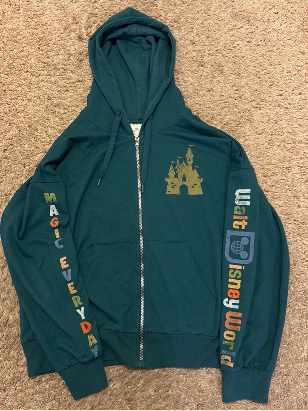 Walt Disney World Most Magical Place On Earth Teal Green Zip Hoodie Large
